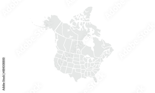 North America map illustration,isolated on white background.for website layouts, background, education, precise, customizable, Travel worldwide, map silhouette backdrop, earth geography, political.
