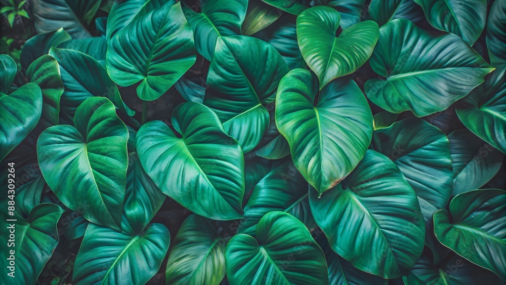 Lush green tropical leaves creating a textured, vibrant pattern ideal for natural and botanical-themed designs. Lush green tropical leaves creating a textured, vibrant pattern ideal for natural and botanical-themed designs.