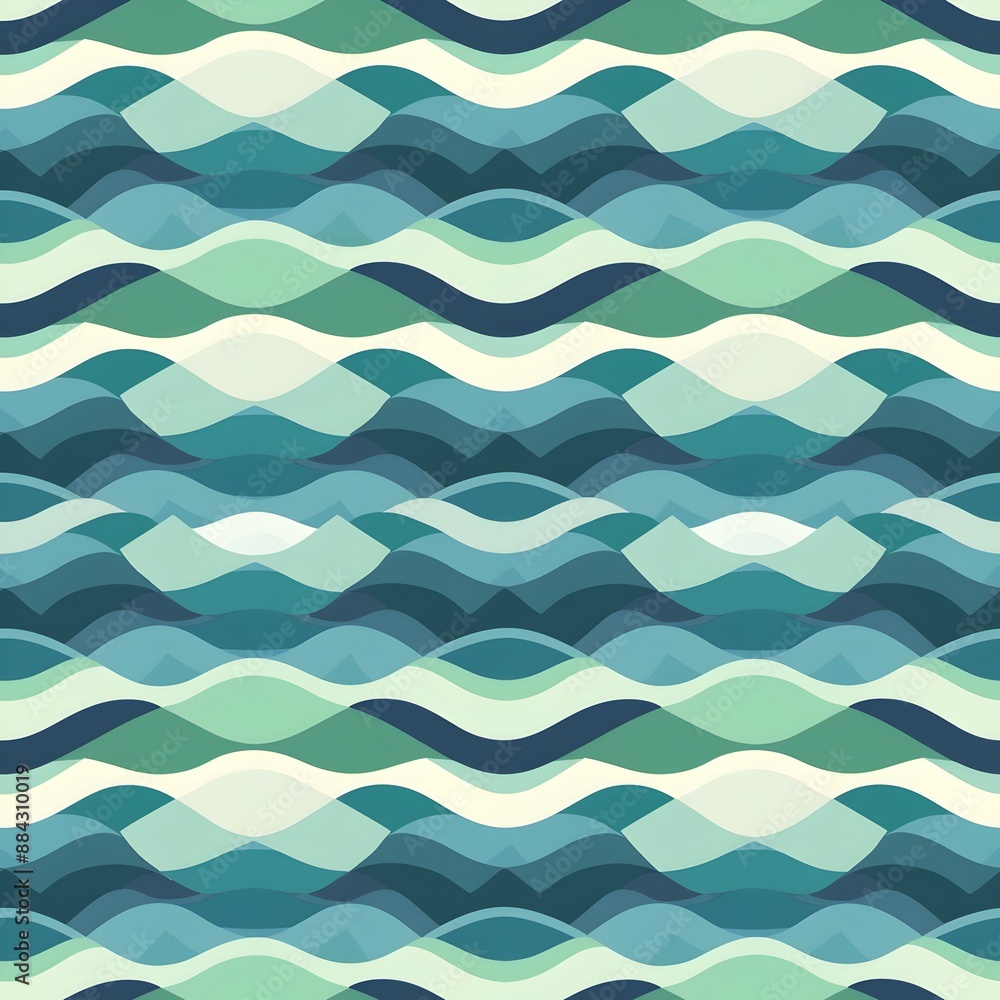 Serene Geometric Wave Pattern in Soothing Blue and Green Hues Serene Geometric Wave Pattern in Soothing Blue and Green Hues