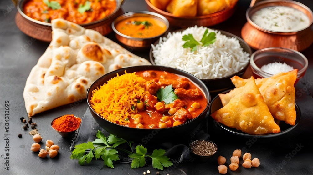 Vibrant Assortment of Authentic Indian Cuisine Captured in Warm Saturated Tones Vibrant Assortment of Authentic Indian Cuisine Captured in Warm Saturated Tones