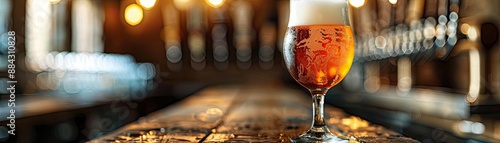 Glass of craft beer with a frothy head, highlighting the culture of brewing and beer tasting photo