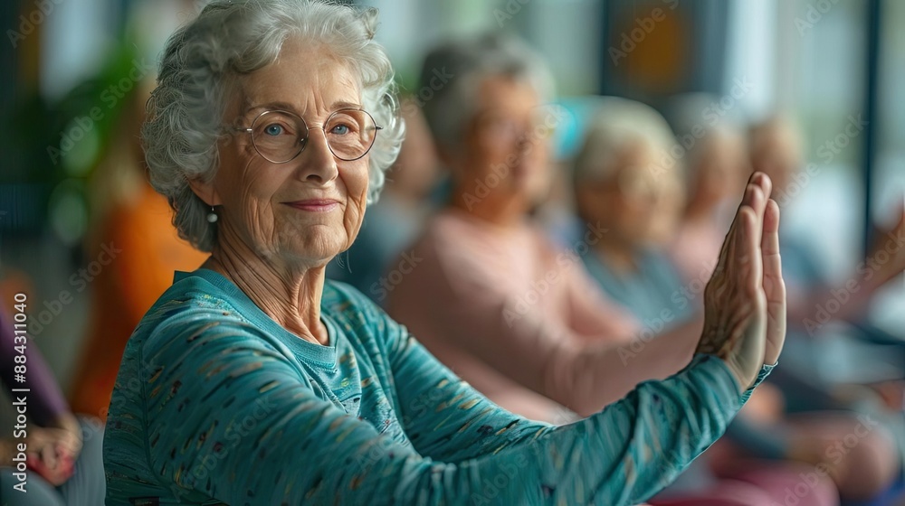 Group of seniors participating in a wellness program, illustrating active aging Group of seniors participating in a wellness program, illustrating active aging