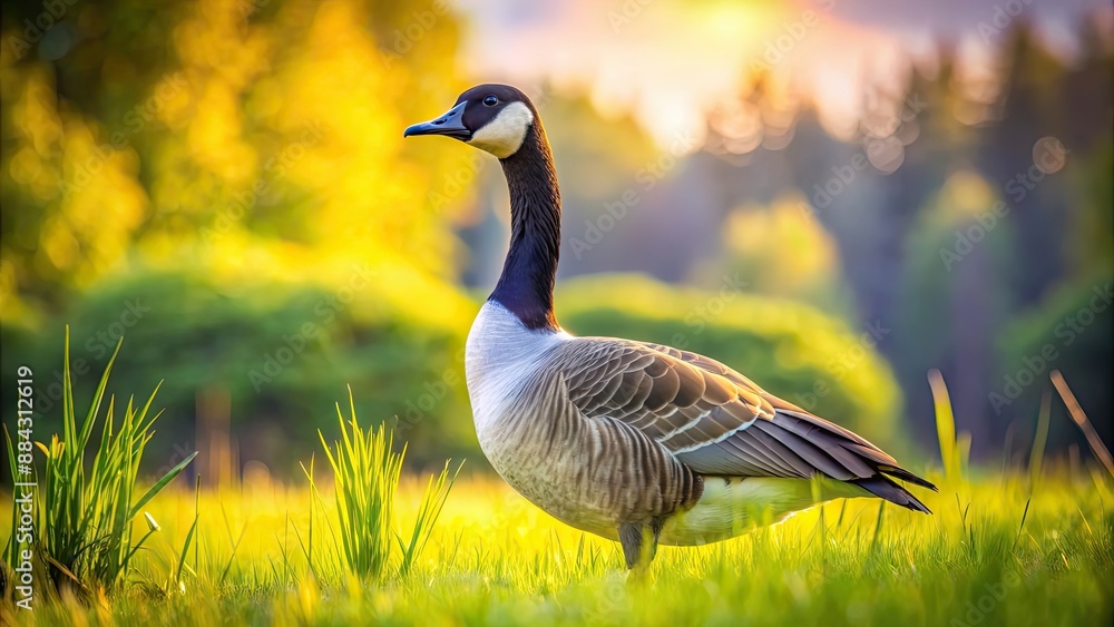 A close-up photo of a majestic goose standing in a peaceful meadow, goose, bird, wildlife, animal, nature, waterfowl, feathers A close-up photo of a majestic goose standing in a peaceful meadow, goose, bird, wildlife, animal, nature, waterfowl, feathers