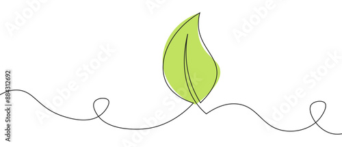 Green leaf continuous line drawing plant growing outline doodle design vector