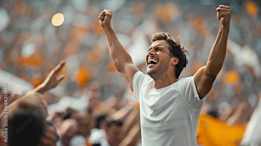 Victorious Player Celebrates with Adoring Fans in Lively Stadium Victorious Player Celebrates with Adoring Fans in Lively Stadium