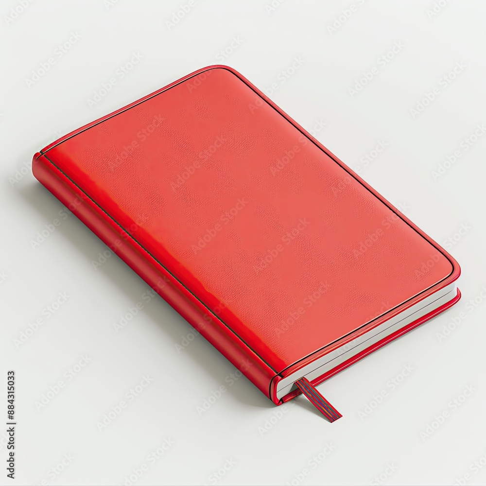 Sleek red notebook with a bookmark, perfect for journaling or note-taking, against a white background. Elegant design for office and school use. Sleek red notebook with a bookmark, perfect for journaling or note-taking, against a white background. Elegant design for office and school use.