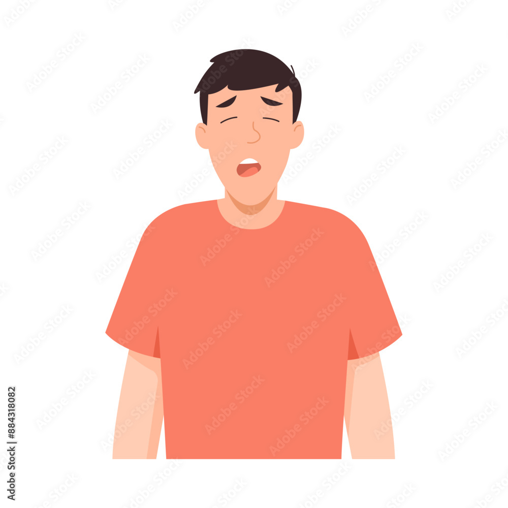 Man feeling sleepy, tired and exhausted face, yawning due to boredom, isolated vector illustration on white background. Man feeling sleepy, tired and exhausted face, yawning due to boredom, isolated vector illustration on white background.