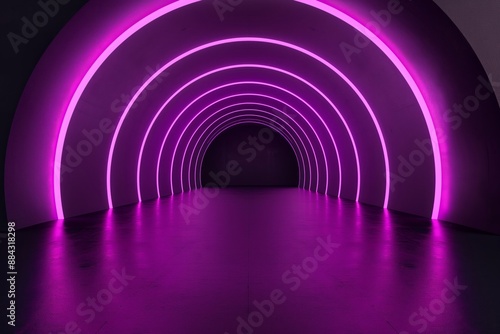 A futuristic neon tunnel with vibrant purple lights, capturing a sci-fi concept, perfect for themes of technology, future, and innovation.