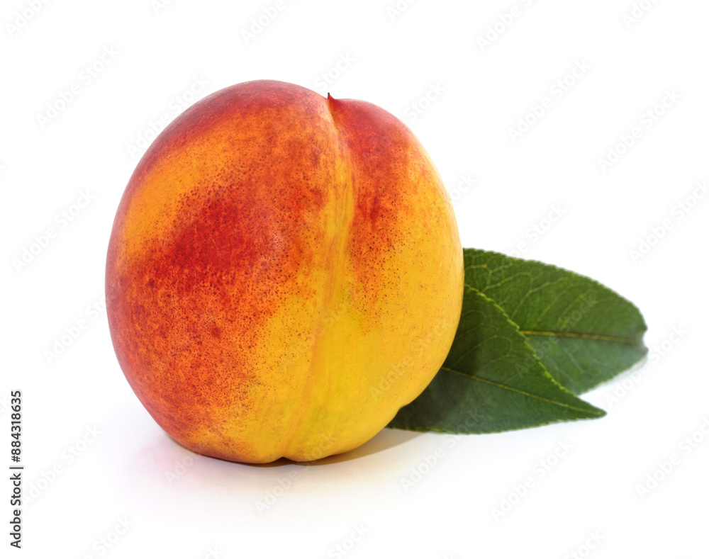 Sliced peach and leaves. Sliced peach and leaves.