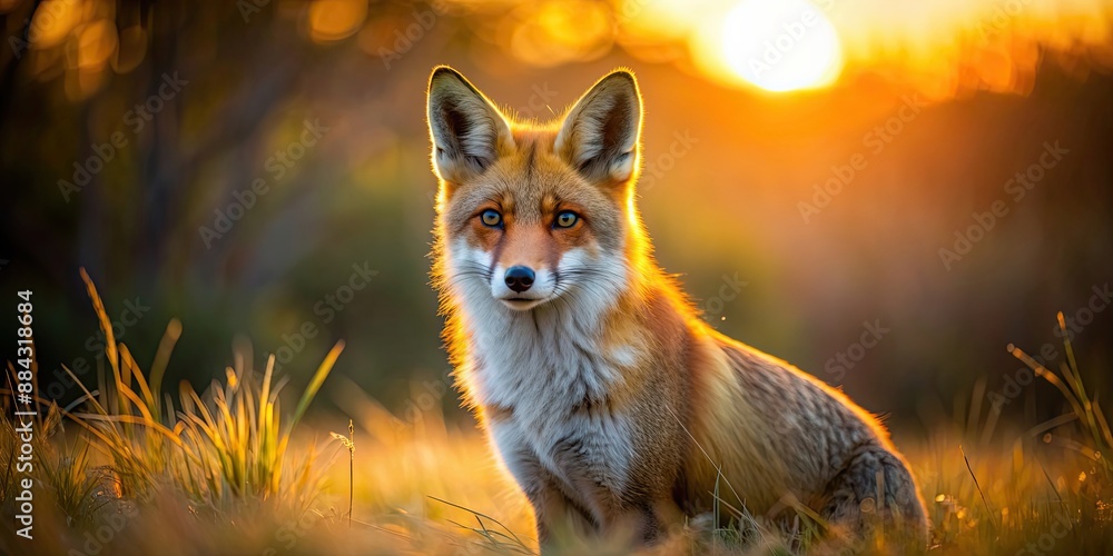 Obraz premium Golden Hour Fox A stunning red fox captured in the golden light of sunset, creating a magical and ethereal atmosphere, fox