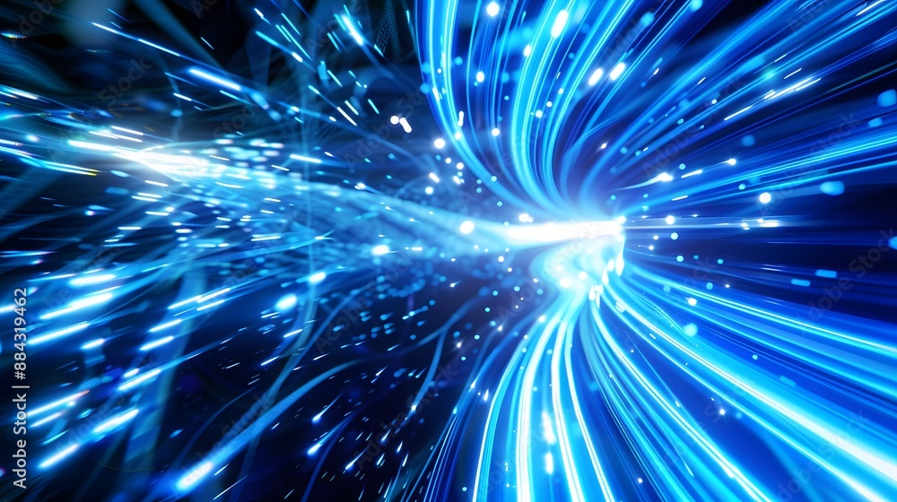 Fototapeta premium Vibrant electric blue light trails in motion, perfect for dynamic and tech-themed visuals.