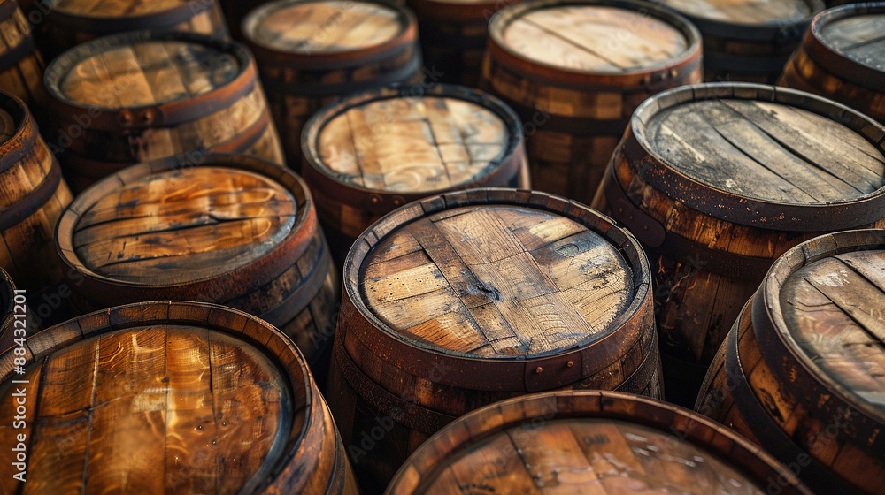 Winemaking. Barrels of wine close-up. Aging wine in oak barrels Winemaking. Barrels of wine close-up. Aging wine in oak barrels