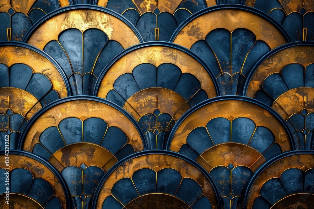 Golden Art Deco Pattern with Geometric Shapes and Retro Ornaments ...