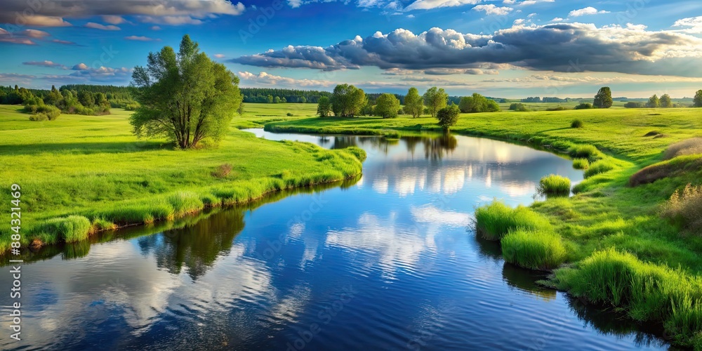 Serene river flowing through lush green meadows, river, meadows, nature, landscape, peaceful, tranquil, flowing water Serene river flowing through lush green meadows, river, meadows, nature, landscape, peaceful, tranquil, flowing water