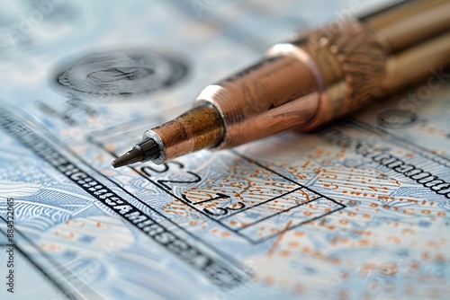 A pen on top of a US visa document.