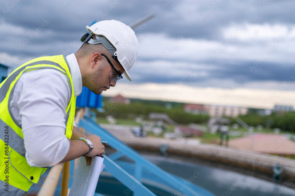 Environmental engineers work at wastewater treatment plants,Water supply engineering working at Water recycling plant for reuse Environmental engineers work at wastewater treatment plants,Water supply engineering working at Water recycling plant for reuse