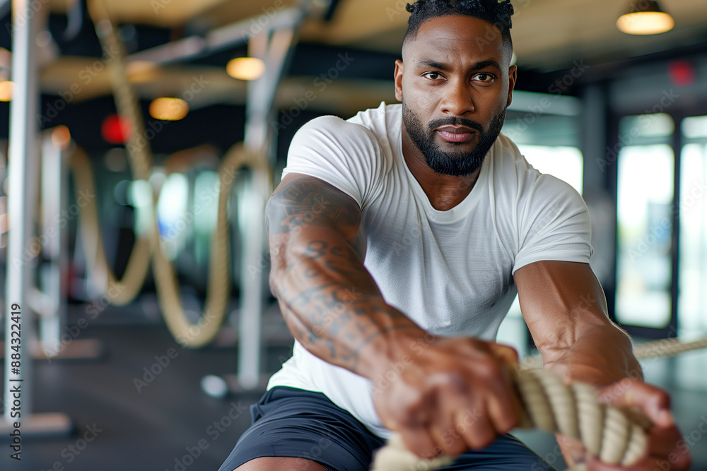 Intense Battle Rope Workout in Gym Intense Battle Rope Workout in Gym