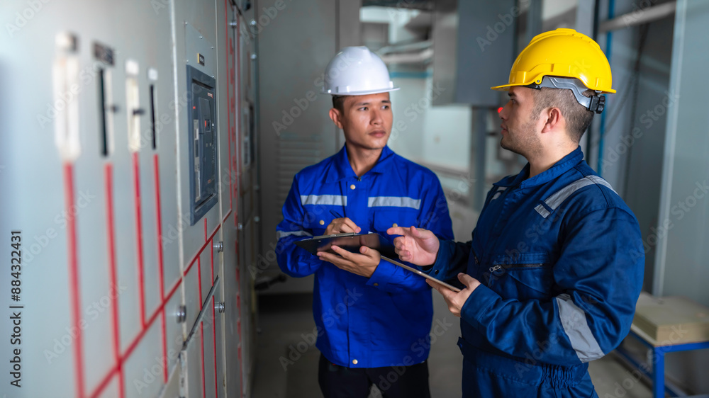 Electrical engineers and technicians work together to solve electrical system failures in industrial control rooms.supervisor maintains the circuit cabinet. Electrical engineers and technicians work together to solve electrical system failures in industrial control rooms.supervisor maintains the circuit cabinet.