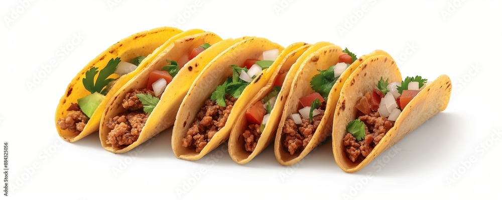 A vibrant Mexican taco, traditional food element, realistic illustration, colorful, isolated on white background A vibrant Mexican taco, traditional food element, realistic illustration, colorful, isolated on white background
