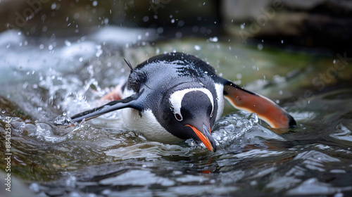 Penguin slides on a water s...