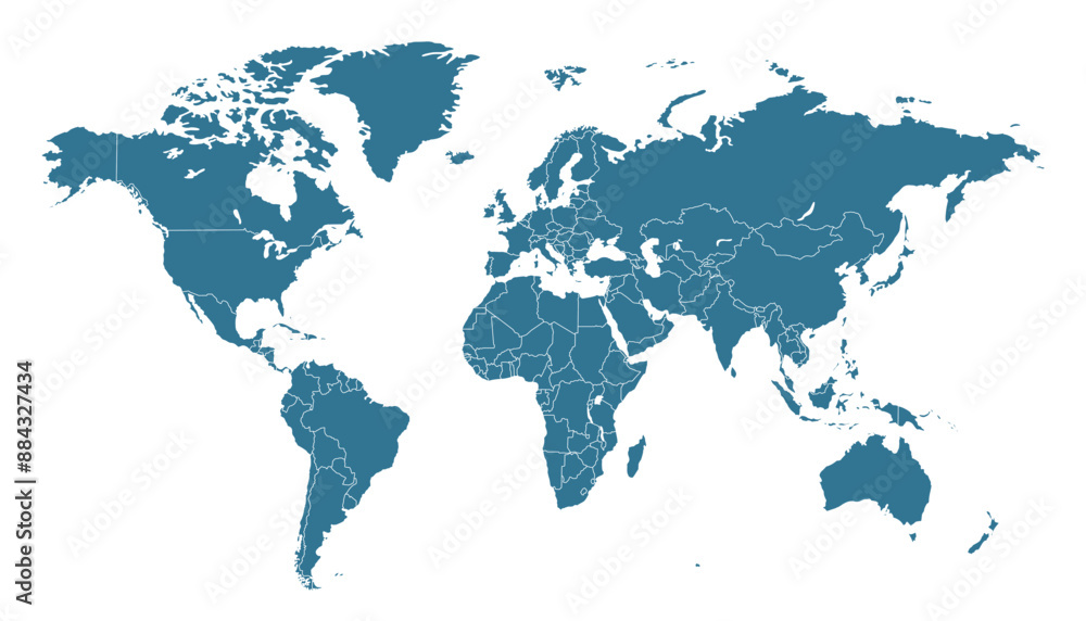 Obraz premium World map. Blue modern vector map. Silhouette map.