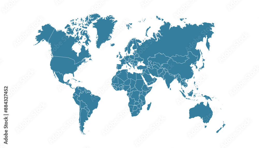 World map. Blue modern vector map. Silhouette map. World map. Blue modern vector map. Silhouette map.