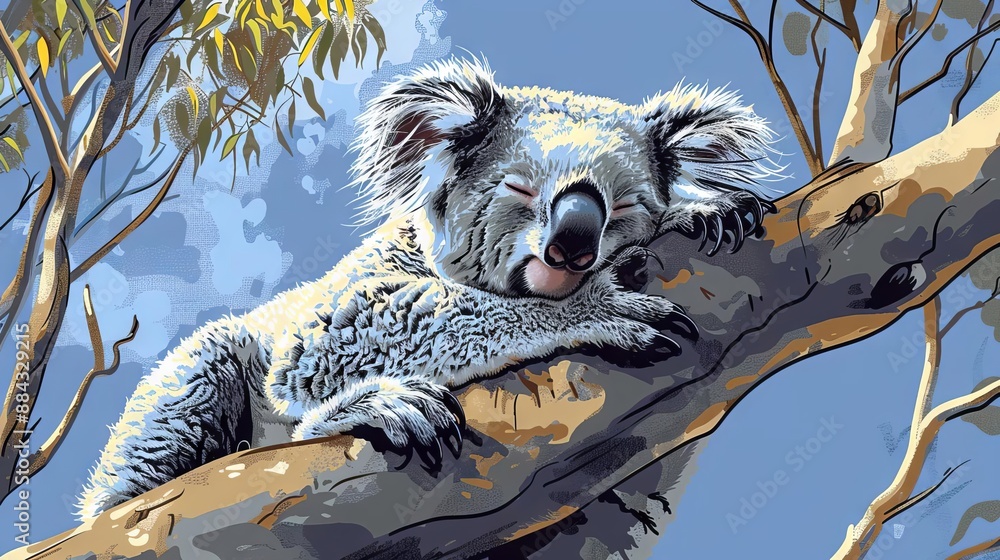 Cute sleeping koala on a tree branch. Cute sleeping koala on a tree branch.