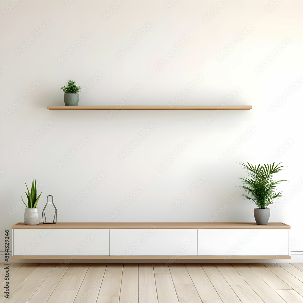 Shelf tv in modern empty room minimal design isolated on white background Shelf tv in modern empty room minimal design isolated on white background