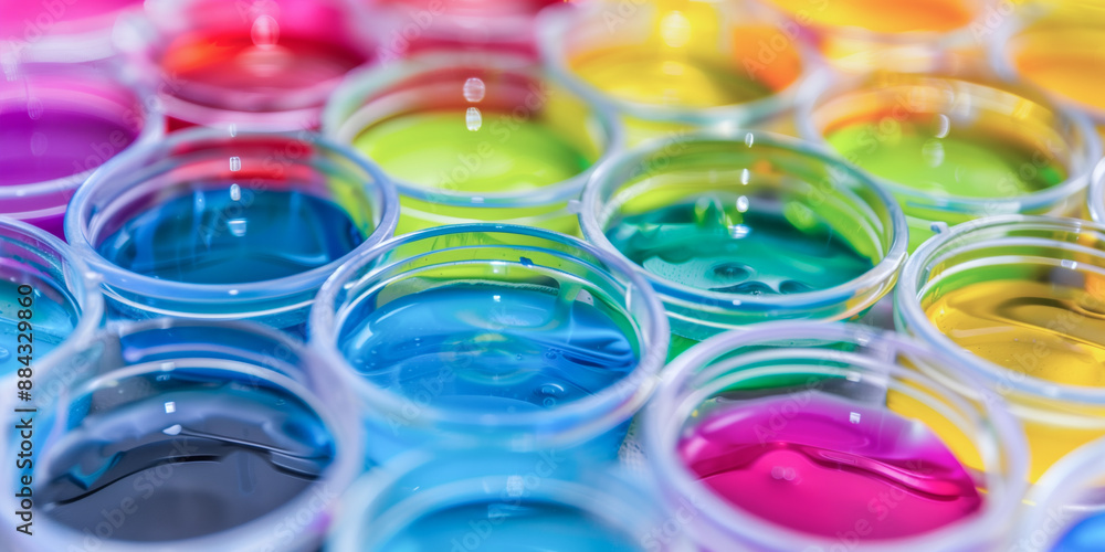 Open Paint Jars: Close-Up Collection of Vibrant Colorful Paints in Open Glass Jar Containers - Artistic and Creative Background for Art Projects, DIY Crafts, and Decoration Open Paint Jars: Close-Up Collection of Vibrant Colorful Paints in Open Glass Jar Containers - Artistic and Creative Background for Art Projects, DIY Crafts, and Decoration