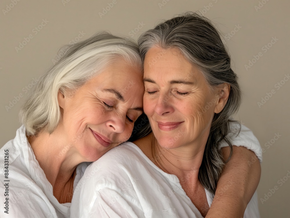 Two Elderly Women Embracing and Smiling. Ideal for family and friendship-themed designs. Two Elderly Women Embracing and Smiling. Ideal for family and friendship-themed designs.