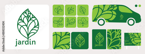 logo, identité visuelle, image de marque pour entreprise nature, paysage, jardin, biodiversité, vente de plantes, pépiniériste, paysagiste, urbaniste, environnement, avec icône, symbole, feuille