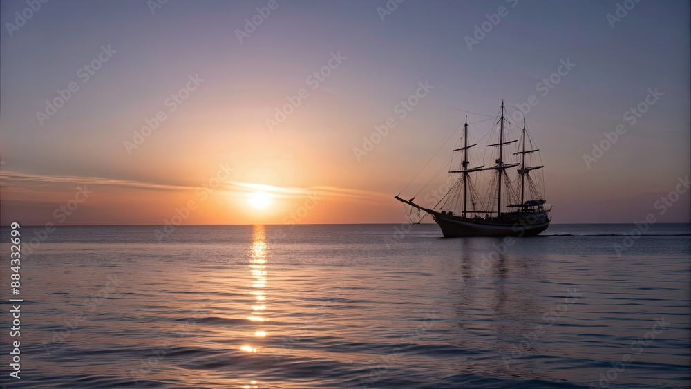 Sailing ship on the horizon with the sun setting in the background, sunset, ship, sailing, boat, ocean, sea, sky, clouds Sailing ship on the horizon with the sun setting in the background, sunset, ship, sailing, boat, ocean, sea, sky, clouds