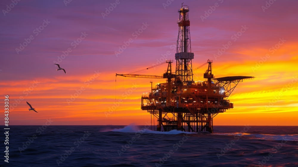 Offshore oil platform at sunset Offshore oil platform at sunset