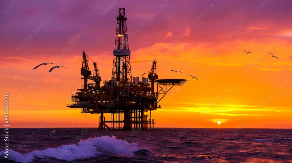 Offshore oil platform at sunset Offshore oil platform at sunset
