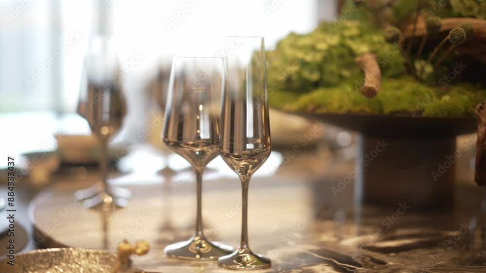 elegant glasses on dining table elegant glasses on dining table