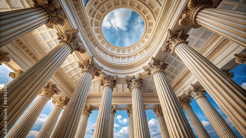 Obraz premium Majestic architectural portico ceiling adorned with classical columns, majestic, architectural, portico, ceiling, classical