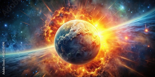 Dramatic explosion of a planet in outer space, explosion, world, universe, destruction, chaos, apocalypse, cosmic, space