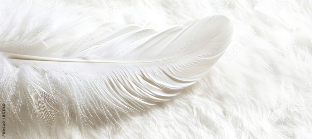 Fototapeta premium Close Up, White Feather On Soft, Gentle Background, Delicate Feather Texture, Banner Image