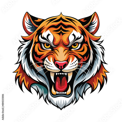 Tiger head full face vector. Hungry Roaring tiger face clip art