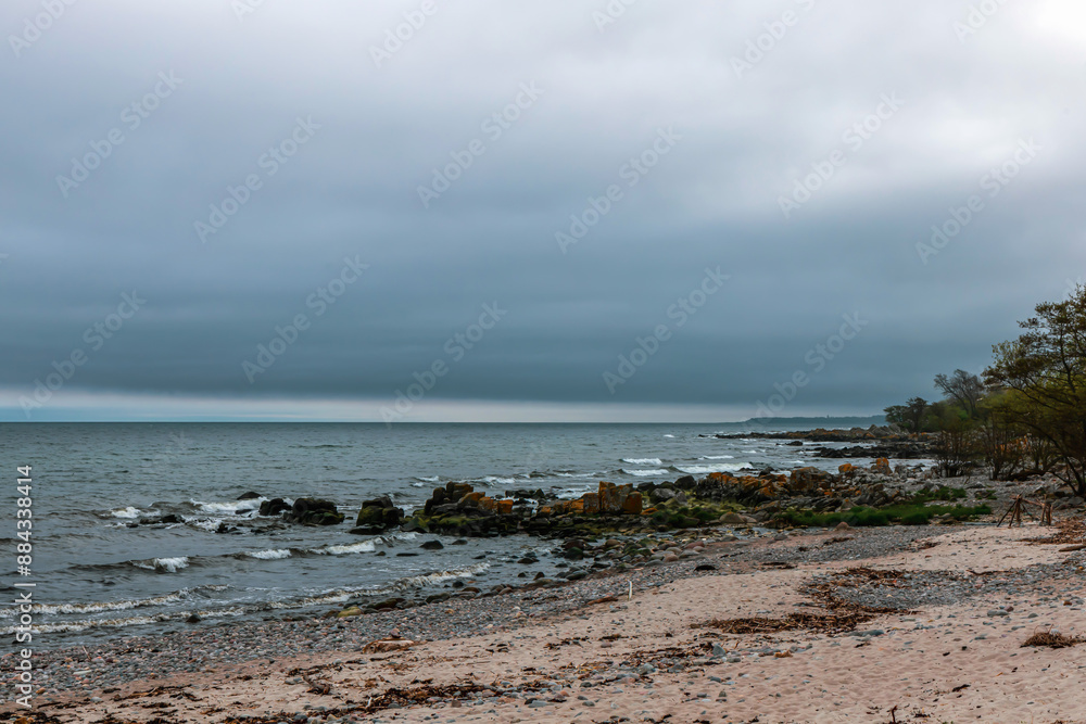 Sea sandy beach in cloudy weather. Seascape Sea sandy beach in cloudy weather. Seascape