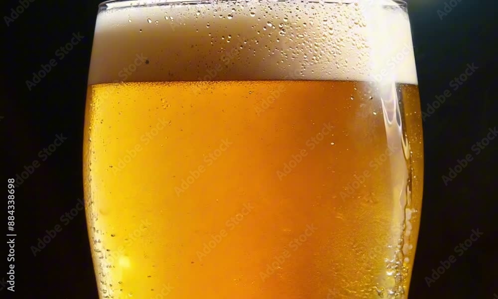 Fresh beer in a large glass with subtle backlighting and mist on a dark backdrop Fresh beer in a large glass with subtle backlighting and mist on a dark backdrop