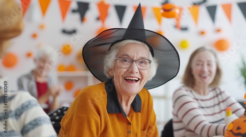 Spirited Senior Citizens Embracing Halloween Festivities with Joyful Costumes and Spooky Decorations