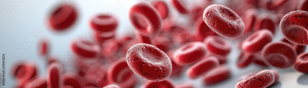 Detailed 3D model showing red blood cells in scarlet red color on white ...