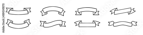 Ribbon banners vector outline set. Award decoration scroll collection.