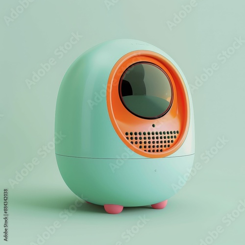 Odor eliminator device, flat design, front view, pet-friendly home theme, 3D render, Triadic Color Scheme photo