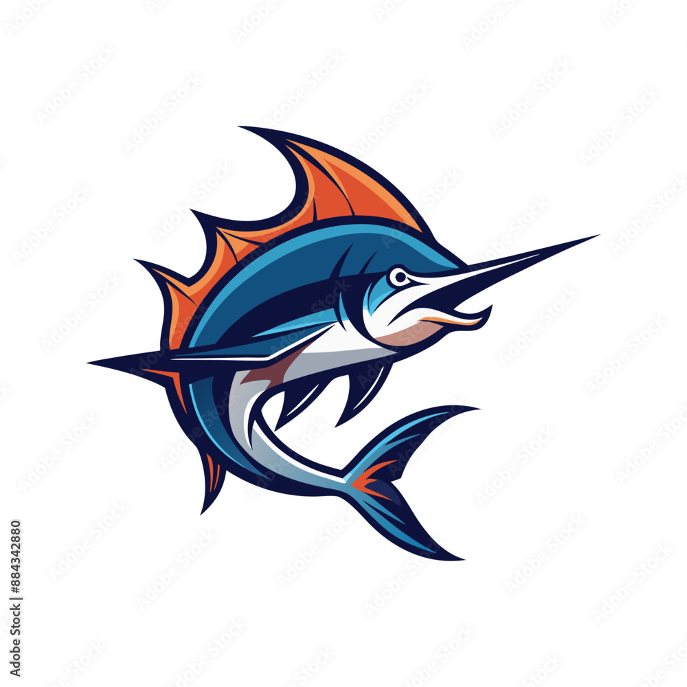 Angry Marlin fish logo. Swordfish fishing emblem for sport club. Angry Marlin fish logo. Swordfish fishing emblem for sport club.