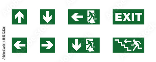 Emergency exit vector icon set. Doorway information icons.