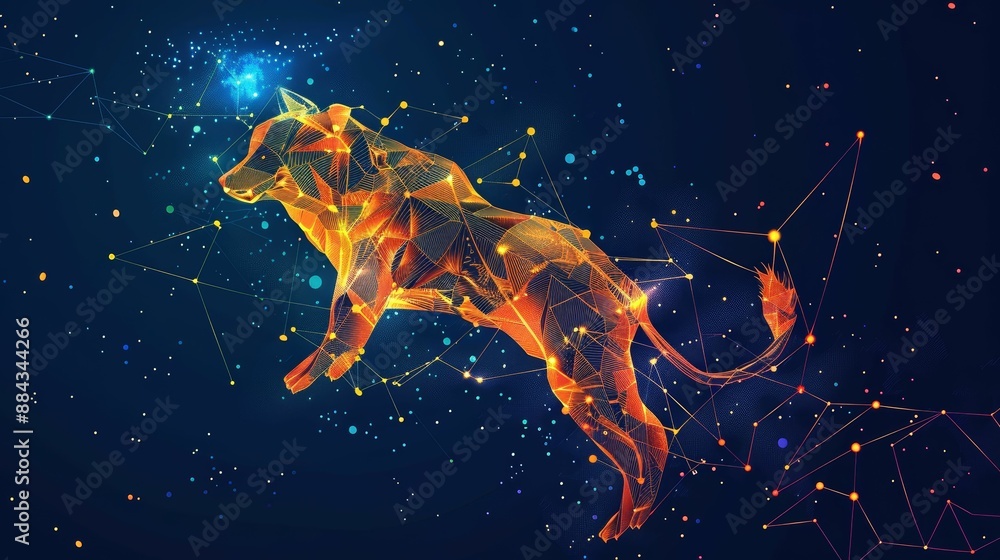 Fototapeta premium Constellation flat design, side view, zodiac theme, animation, vivid