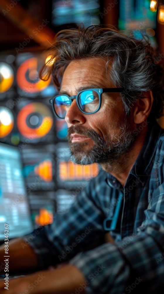a latin owner of a small company in front of a computer analyzing a dashboard a latin owner of a small company in front of a computer analyzing a dashboard