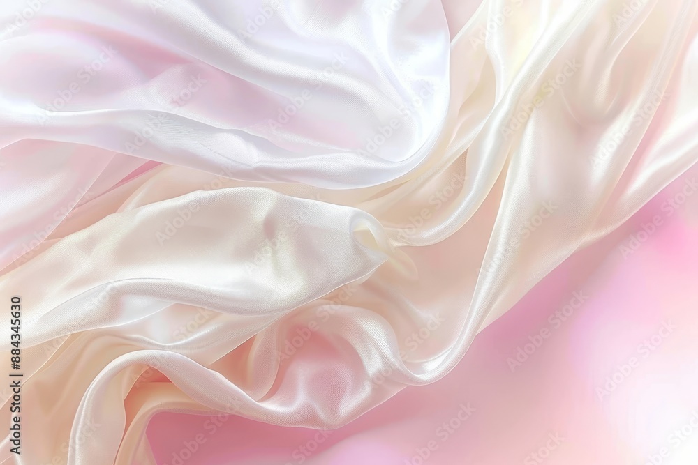 Fototapeta premium Elegance of Draped Satin Fabric A Background of Smooth Pink and White Luxurious Texture.